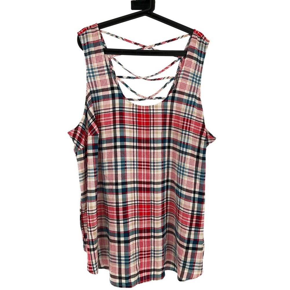 Torrid Plaid Sleeveless Tank Top Crisscross Back plus Size 4 4X  24 holiday red